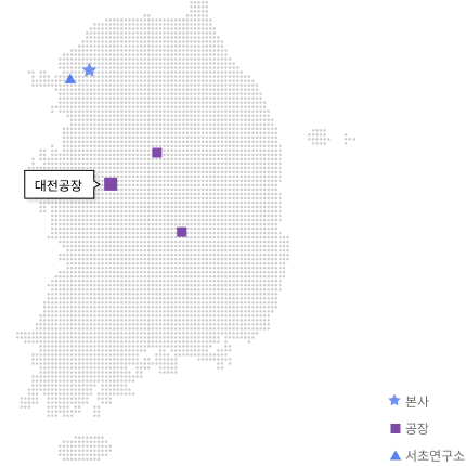 ★ 본사 : 서울 / ■ 공장,스마트워크센터 : 충추, 대전, 김천 / ● 스마트워크센터 : 군포, 죽전, 충주, 대전, 김천, 대구, 광주, 부산  / ▲생활혁신 연구소 : 죽전 중 ★본사 