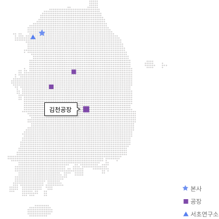 ★ 본사 : 서울 / ■ 공장,스마트워크센터 : 충추, 대전, 김천 / ● 스마트워크센터 : 군포, 죽전, 충주, 대전, 김천, 대구, 광주, 부산  / ▲생활혁신 연구소 : 죽전 중 ★본사 